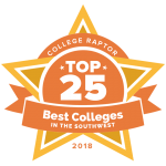 College Raptor Rankings star badge that says "Top 25 Best Colleges in the Southwest 2018".