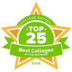 College Raptor Rankings star badge that says "Top 25 Best Colleges in the Midwest 2018".