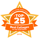 A gold star badge that says "College Raptor Top 25 Best Colleges in the Northeast 2018."