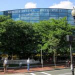 Northeastern University building behind the trees.