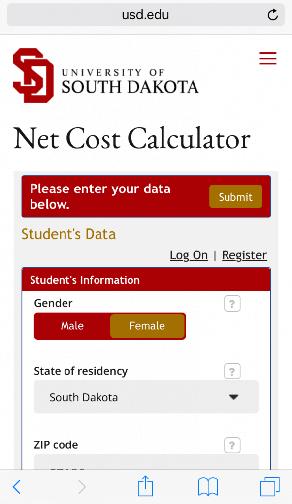 Customized Net Price Calculator for Colleges & Universities College