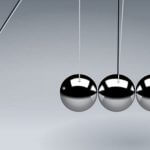 A close-up of Newton's cradle.