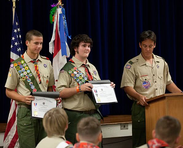 Boy scouts on the states receiving their awards.