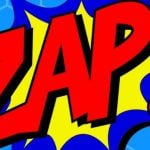 A red "zap" with blue and yellow highlights.