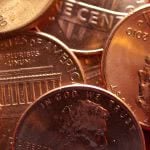 Bronze coins super close-up.