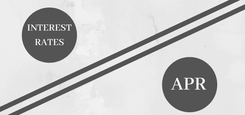Two gray circles that say "interest rate" and "APR," with a diagonal line.