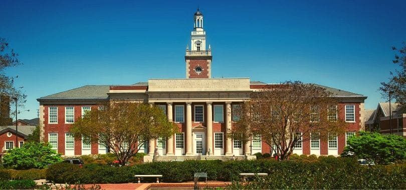 A campus building with a bell tower at Auburn University.