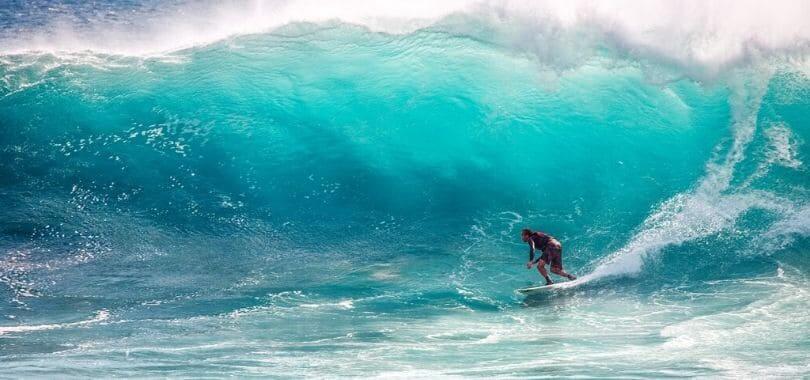 A surfer riding a wave.