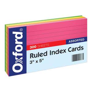 Oxford ruled index cards in assorted colors. Click to view its Amazon page.