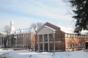 Snowy Siena College campus - winter break is the perfect time to work on extracurricular activities