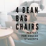 Student reading a magazine while sitting on a bean bag chair. Overlay text: "4 bean bag chairs perfect for college students."