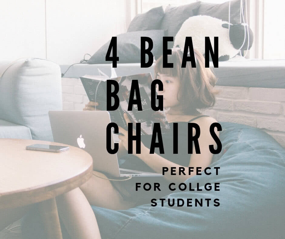 Student reading a magazine while sitting on a bean bag chair. Overlay text: 