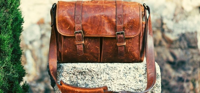 Leather messenger bag.