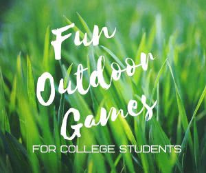 "Fun outdoor game for college students" with a grass background.