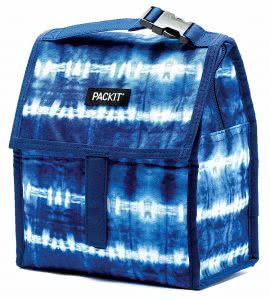 Blue tie dye PackIt freezable lunch bag. Click to view the Amazon page.