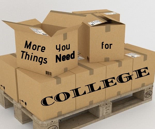 Pallet of boxes with text: More Things You Need for College