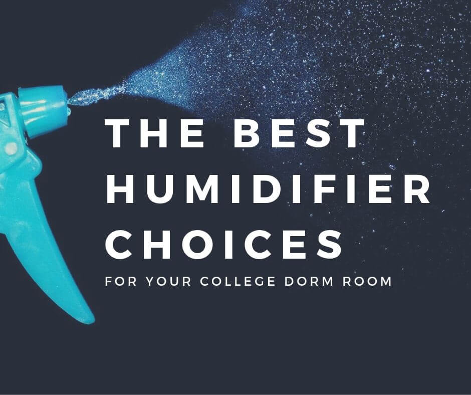 Humidifier spraying in the background with overlay text that says