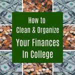 Pictures of money and coins with text: how to organize finances in college