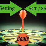 Dartboard with text: setting act/sat goals. Set realistic goals for yourself.