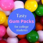 Gumballs with text: tasty gum packs for college students