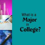 Beakers, a chart, and paintbrush with text: What is a Major in College?