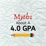 Crumpled graph paper with text: Myths about a 4.0 GPA