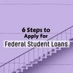 Steps with text: 6 steps to apply for federal student loans