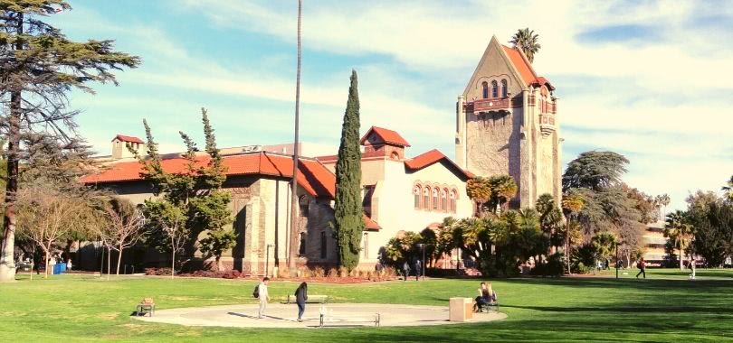 Students on campus while they visit a college