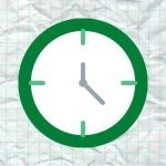 A clock icon on graph paper.