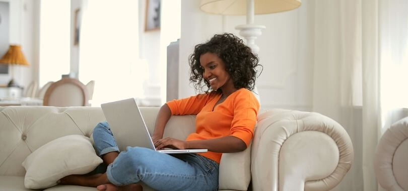 Student taking an online test at home.