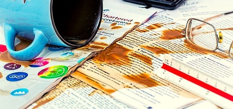 Coffee spilled on college application.