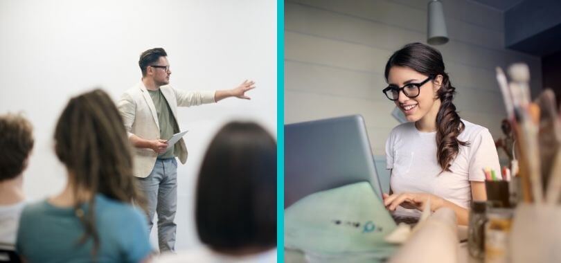 Open campus classroom and online learning at home.