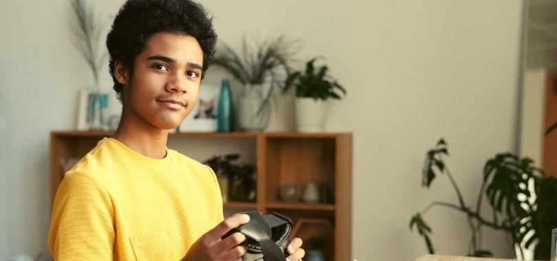 High school freshman doing school work