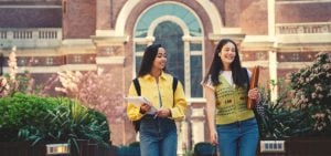 Two high school girls visiting a college before applying to it.