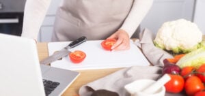 Student making an easy meal.