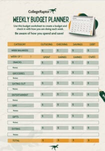 Printable budget worksheet for college students.