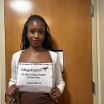 College Raptor Scholarship Winner Gabriella B hold winner's certificate.